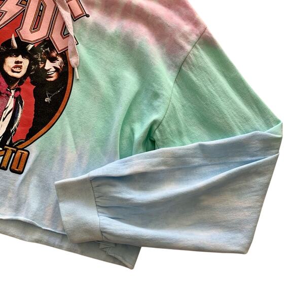 AC/DC Tie Dye Graphic Raw Hemline Cropped Hoodie Sweater Size XL - Picture 2 of 9